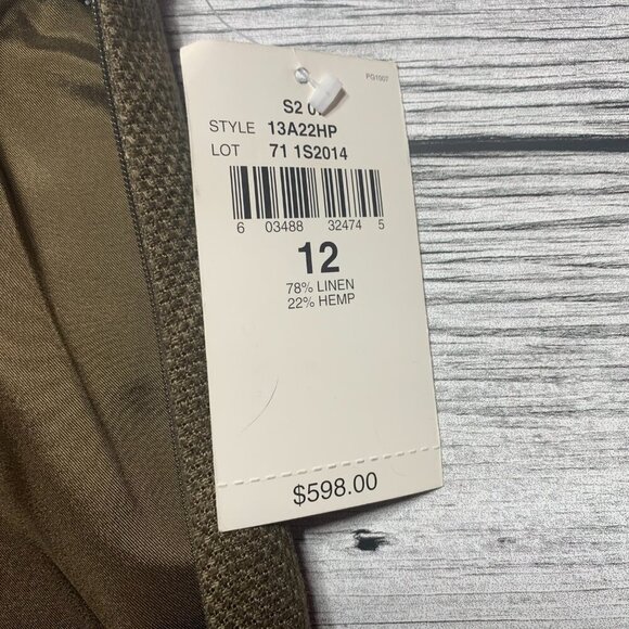 Ralph Lauren Black Label Linen Hemp Olive Green Leather Lace Up Pencil Skirt - Picture 8 of 12